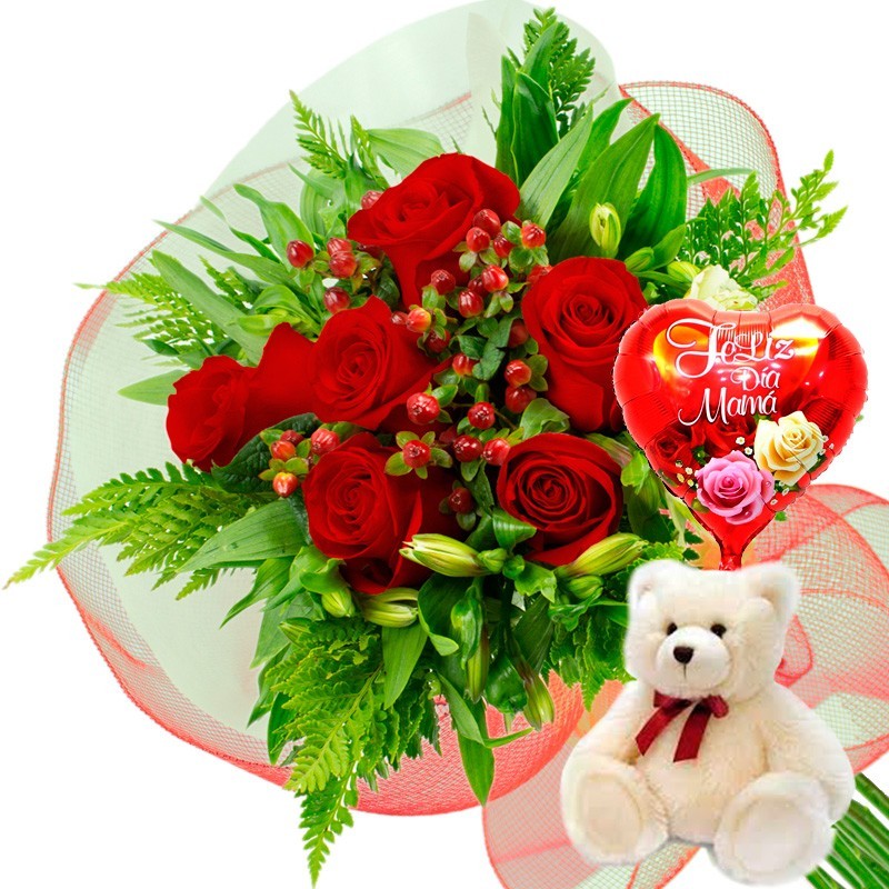 Especial Diseño de Globos San Valentín con 6 Rosas Rojas