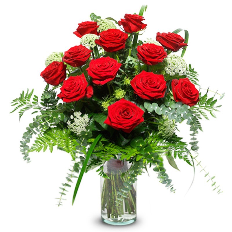 Florero de Rosas Rojas - 12 Rosas