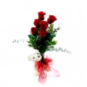 Florero con Rosas Rojas Mas Peluche - 6 rosas