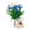 Florero con 4 Rosas Blancas 3 Iris y Peluche