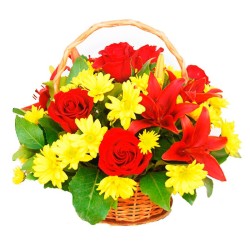 Cesta Rosas y Lilium Rojos