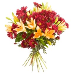 Ramo de Flores con 10 varas de Liliums Naranjos más Mables Rojos
