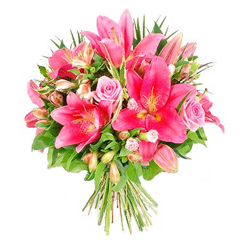 Ramo de Flores en Tonos Rosa con Liliums Rosas Gerberas y Flores Mix -  Envio de Flores