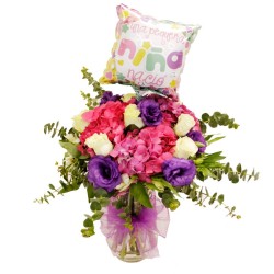 Florero Nacimiento con Hortensias + Globo es un Niña