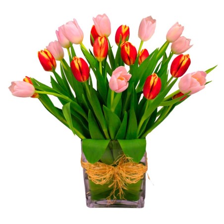 Florero con 20 Tulipanes Rosados y Naranjos para Nacimiento