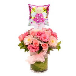 Flores en Florero para Nacimiento + Globo es una Niña