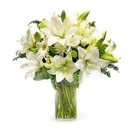 Florero de Flores para Condolencias con 15 Varas de Lilums Blancos