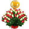 Canastillo para Aniversario 50 Rosas Blancas y Rojas