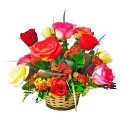 Cesta de Rosas Multicolor 12 rosas