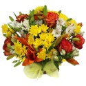Cesta Mediana con  Liliums Rosas y Flores Mix Tonos Naranjos