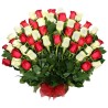 Arreglo de Condolencias Abanico 50 Rosas Blancas Rojas