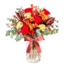 Florero con 5 Rosas Rojas Proteas flores Rùsticas hipéricos Eucalipto y flores mix