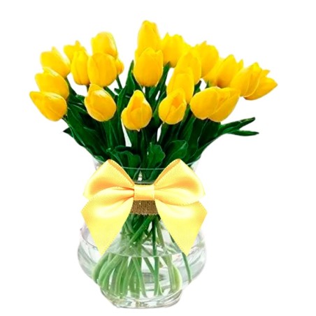 Florero Con 20 Tulipanes Color Amarillos