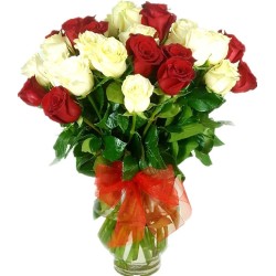 Florero de Rosas Rojas y Blancas 50 rosas