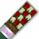 Caja de 12 Rosas Mix Rojas y Blancas