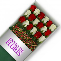 Caja de 18 Rosas Mix Rojas y Blancas