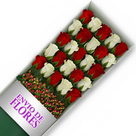 Caja de 24 Rosas Mix Rojas y Blancas
