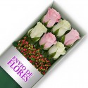Caja de 6 Rosas Mix Rosadas y Blancas