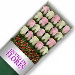 Caja de 20 Rosas Mix Rosadas y Blancas