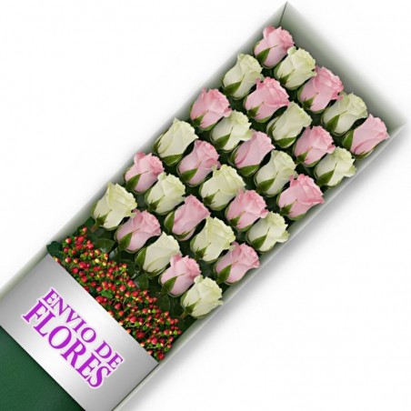 Caja de 30 Rosas Mix Rosadas y Blancas